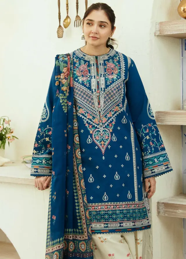 ZARA SHAHJAHAN TEEL - 3PCS EMBROIDERED SUIT